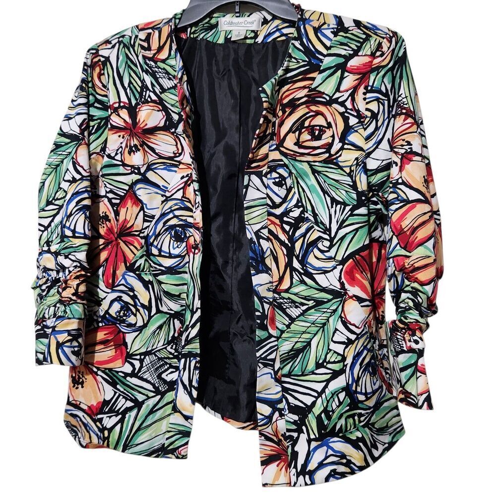 Coldwater Creek Womens Open blazer Size 8 Floral Lined 3/4 Sleeve - Picture 2 of 12